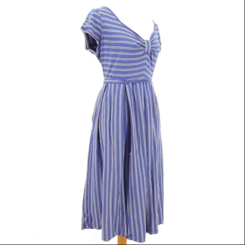 eShakti Skater A-Line Striped Dress with Pockets